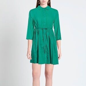 EMMA & GAIA Red Label 100% Cotton Green 3/4 Sleeve Button Up Shirt Dress Italy 8